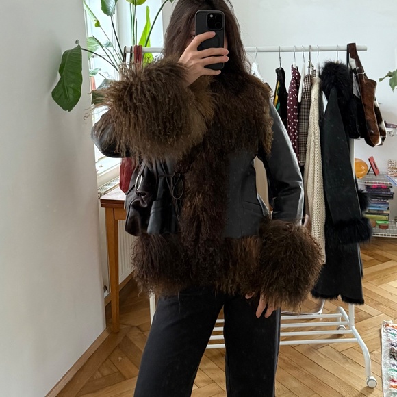 Vintage Shearling Lamb fur Afghan Mongolian Trim Coat Jacket M Charlotte Simone - Picture 8 of 11